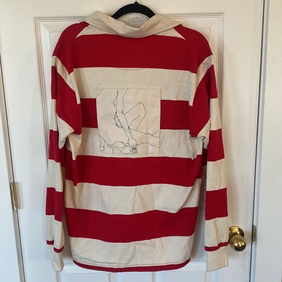 Hillier Bartley Red Striped Long Sleeve Rugby Polo Shirt Size M NWOT - Picture 5 of 6